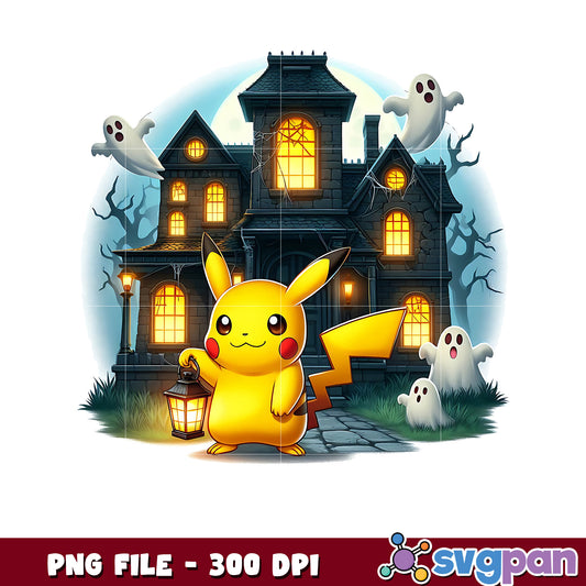Pikachu creepy castle png, happy halloween png, halloween decor​ png