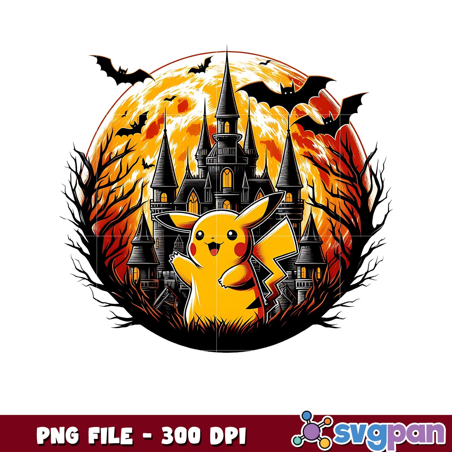 Pikachu halloween castle png, happy halloween png, halloween pokemon​ ​png