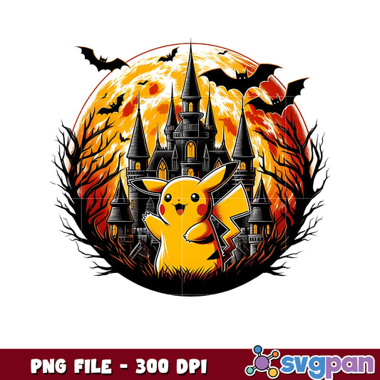 Pikachu halloween castle png, happy halloween png, halloween pokemon​ ​png