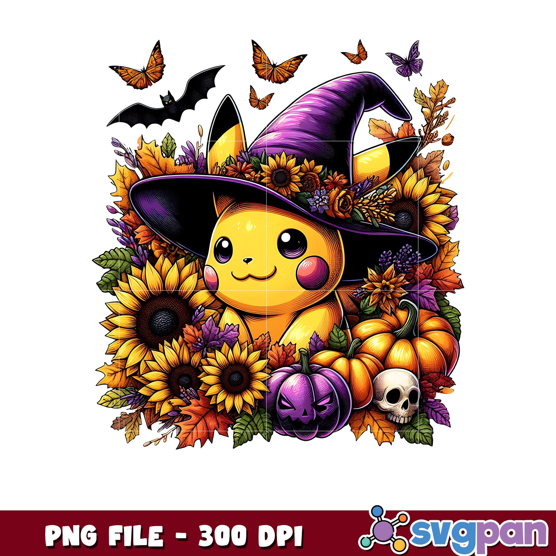 Pikachu halloween flowers png, cartoon characters png, halloween png