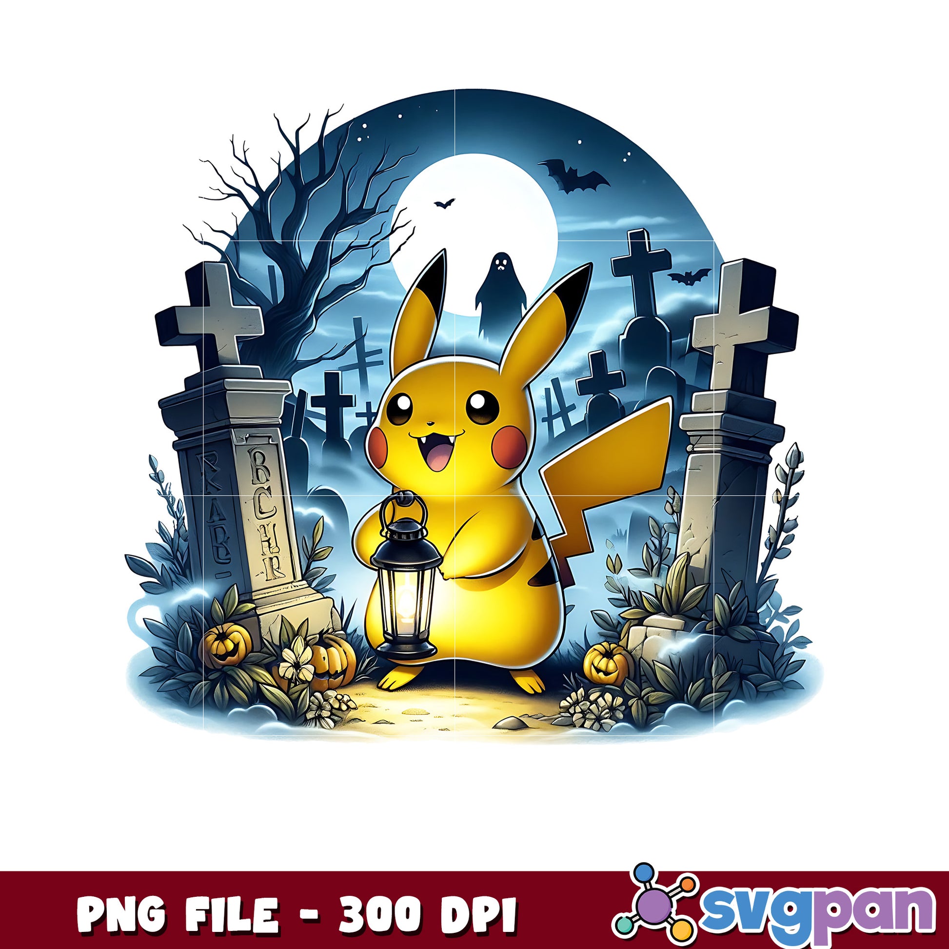Pikachu in cemetry png, happy halloween png, halloween pokemon​ ​png