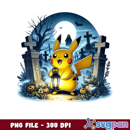 Pikachu in cemetry png, happy halloween png, halloween pokemon​ ​png