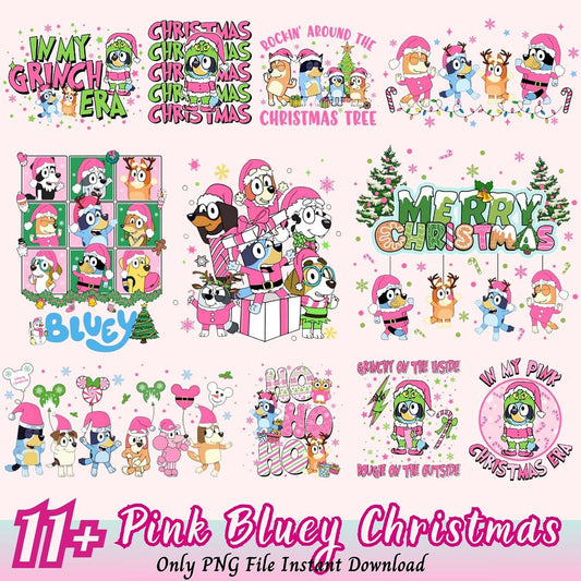 Pink Bluey Christmas PNG Bundle
