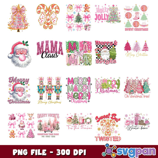 Pink Christmas PNG Bundle 14 Designs, 300 DPI