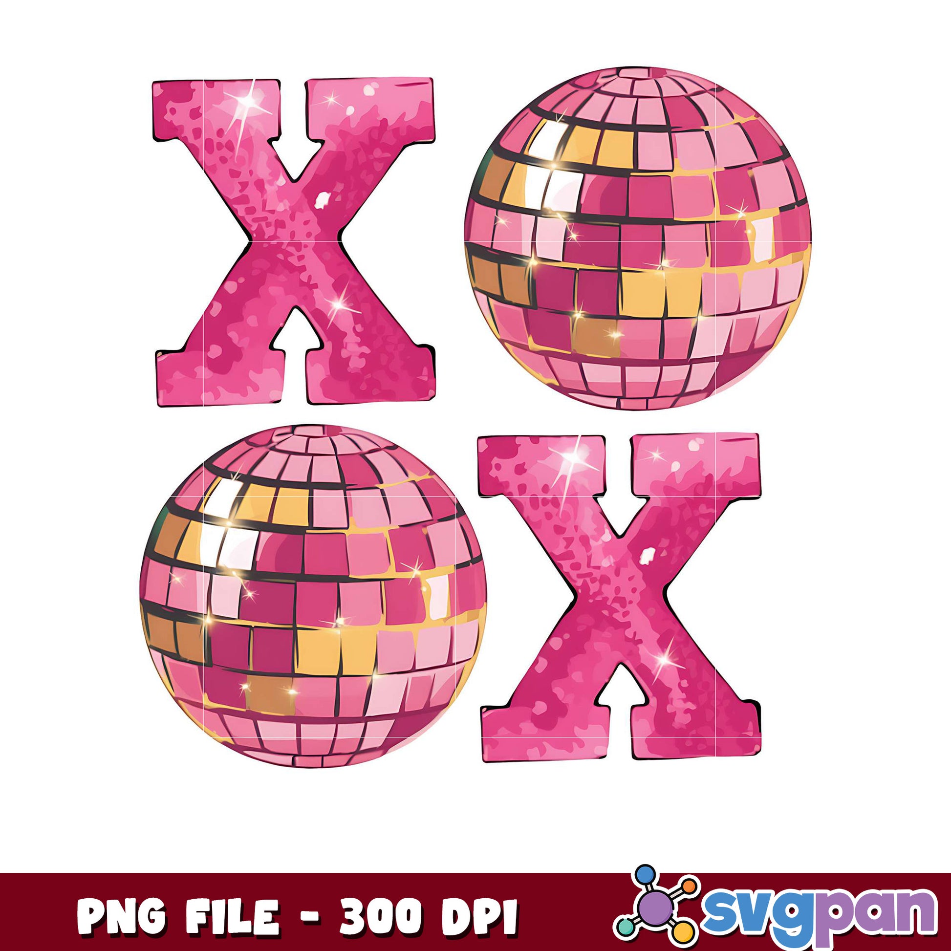 Pink Disco Balls and Letters X Design, High Quality PNG File