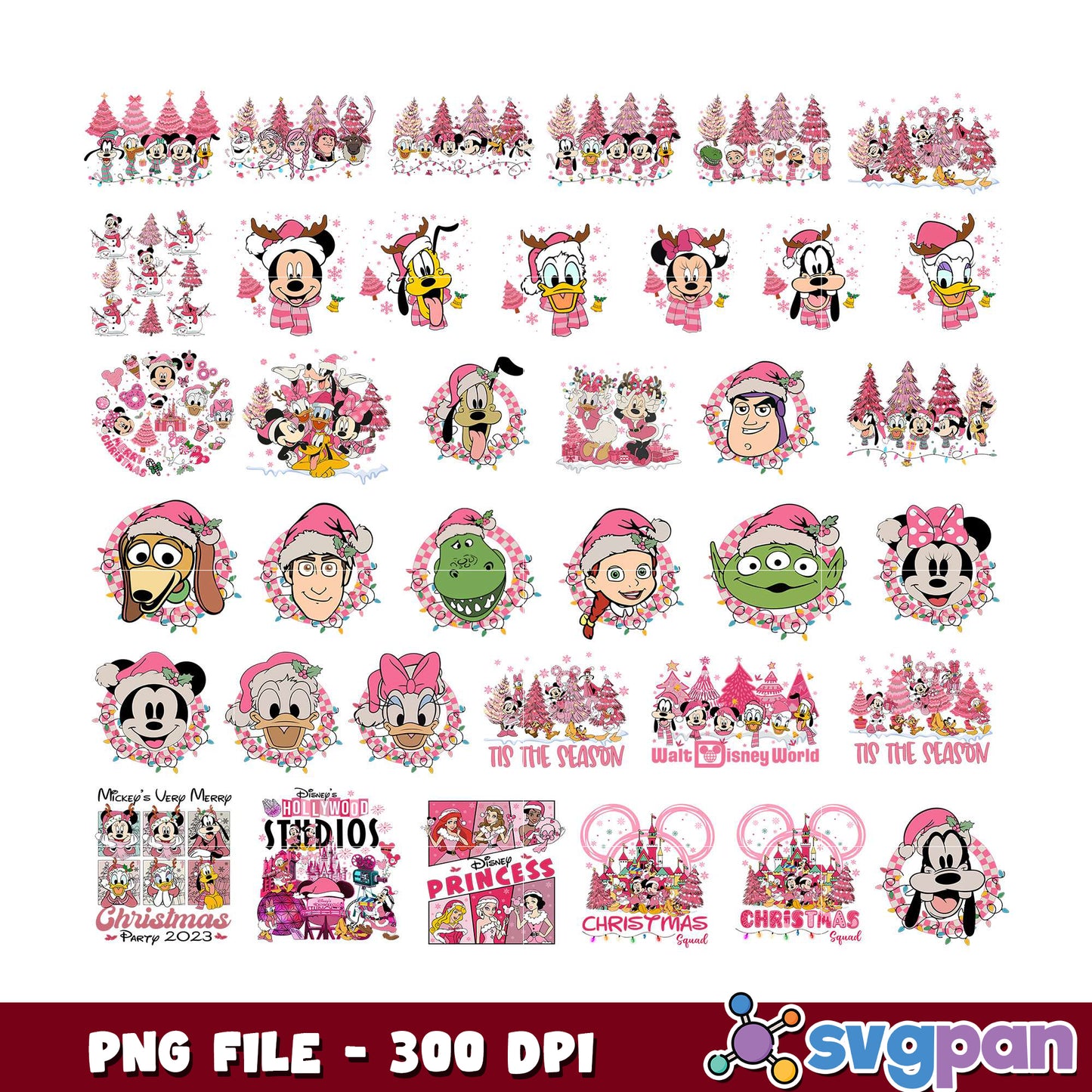 Pink Disney Christmas PNG Bundle 300 DPI