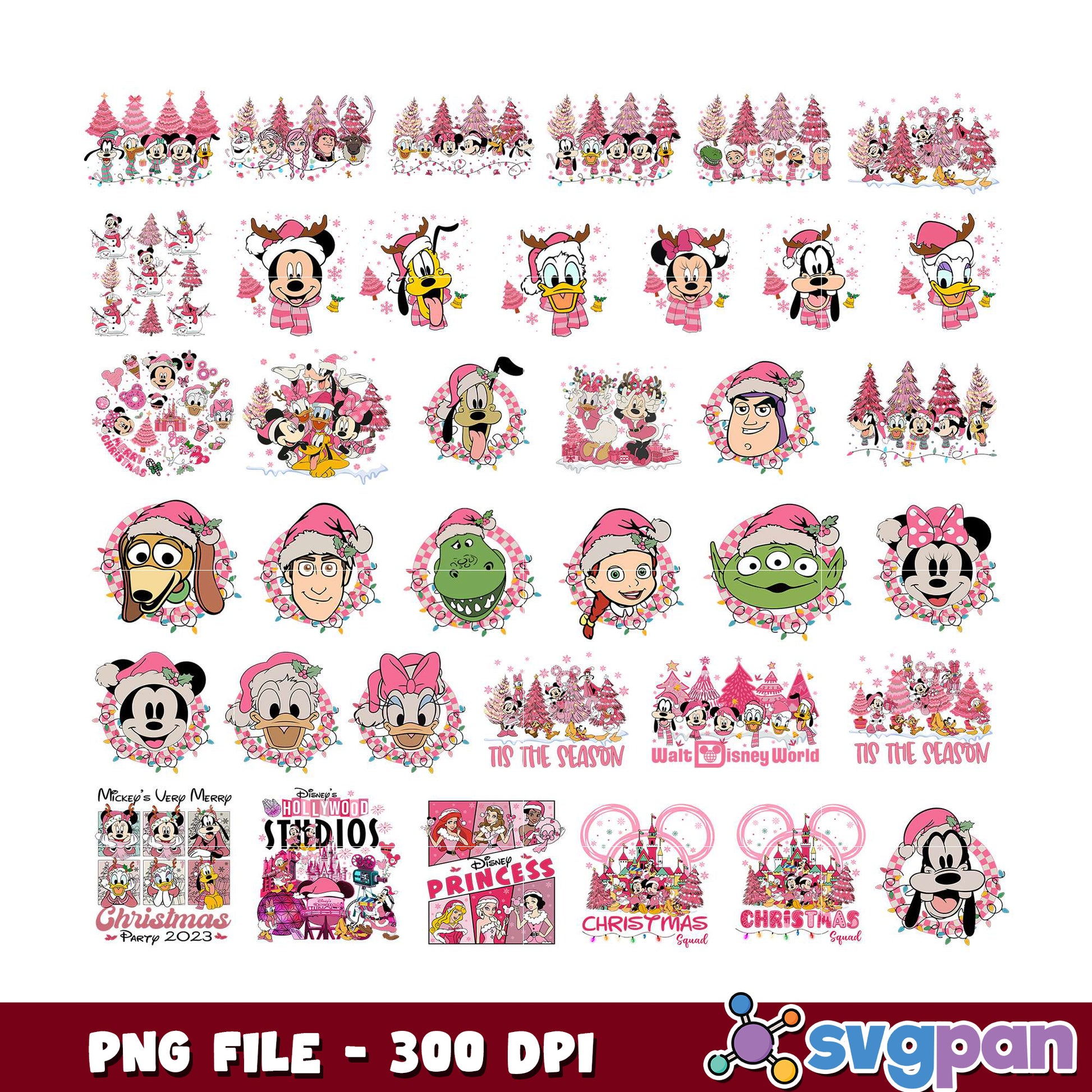 Pink Disney Christmas PNG Bundle 300 DPI