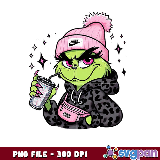 Pink Girl Grinch Coffee png, mr grinch png, christmas season png