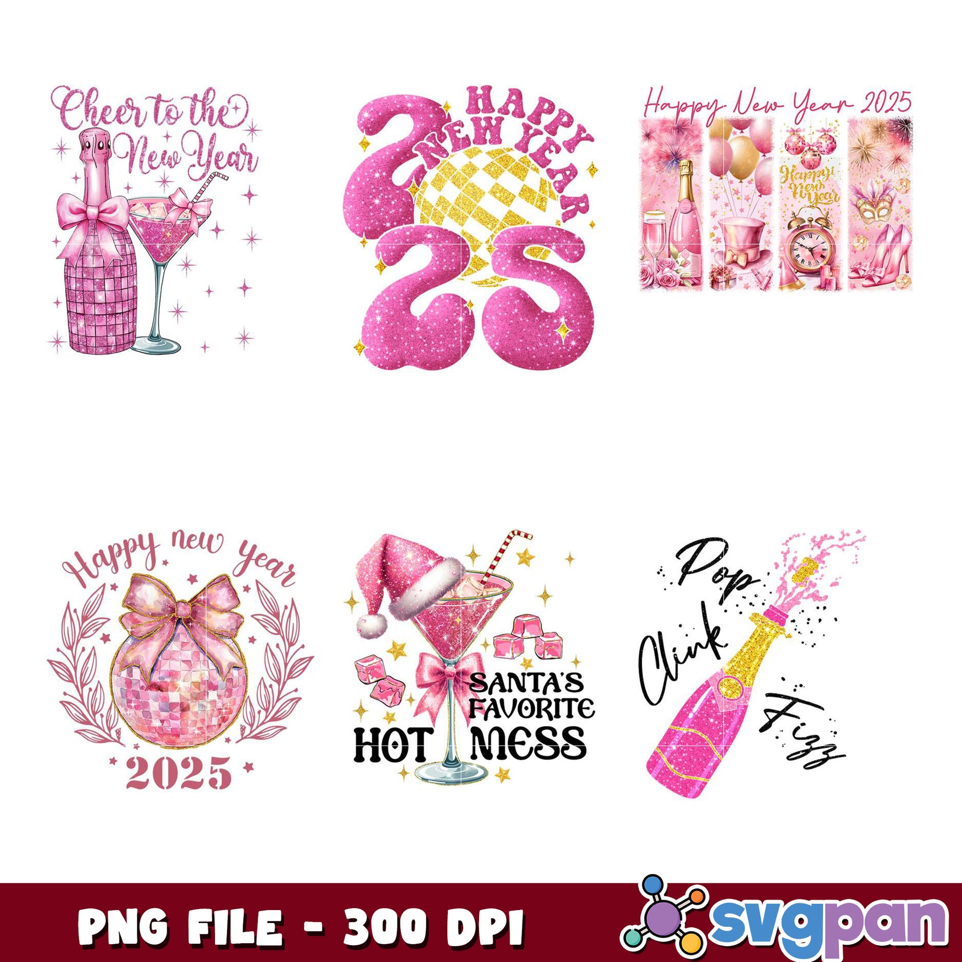 Pink Glitter New Year PNG Bundle 2025