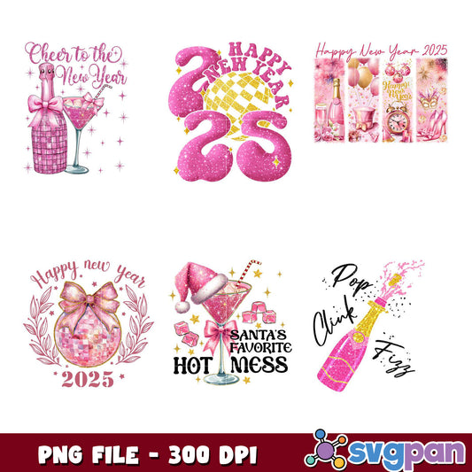 Pink Glitter New Year PNG Bundle 2025