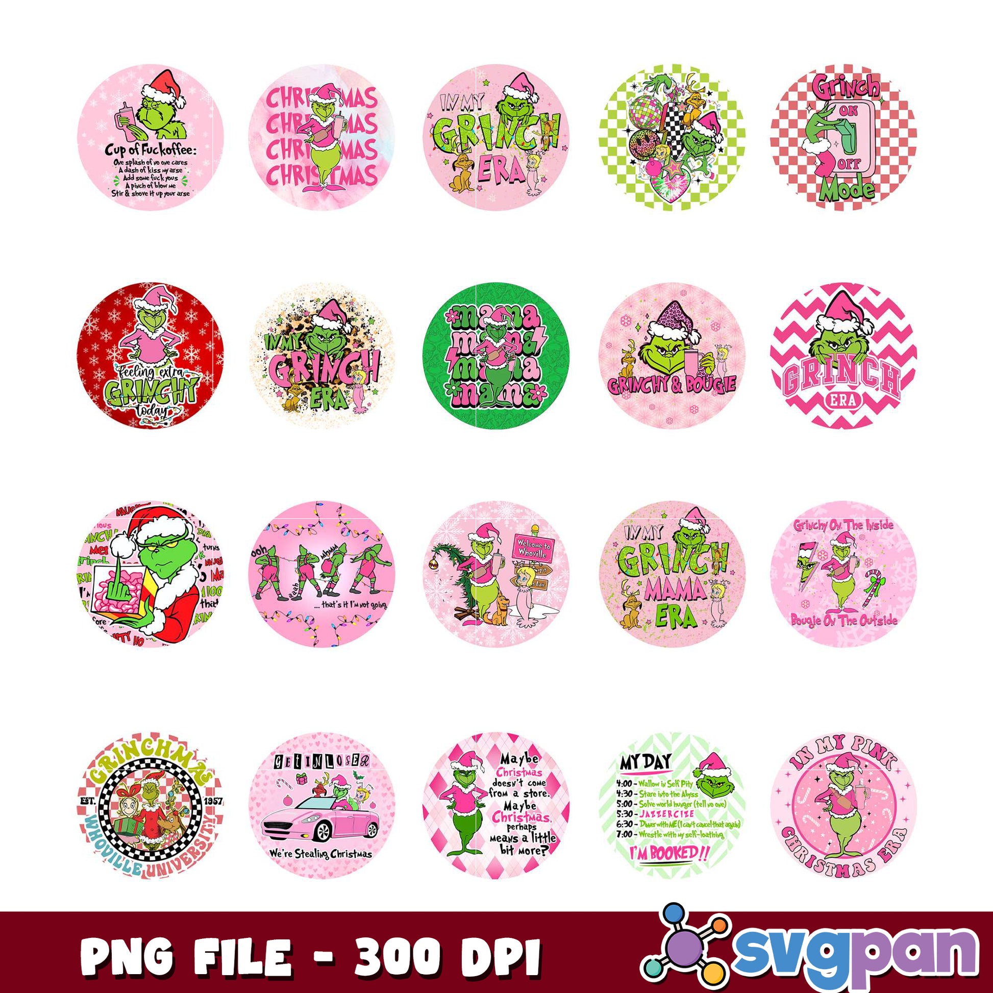 Pink Grinch Christmas Bundle PNG 300 DPI
