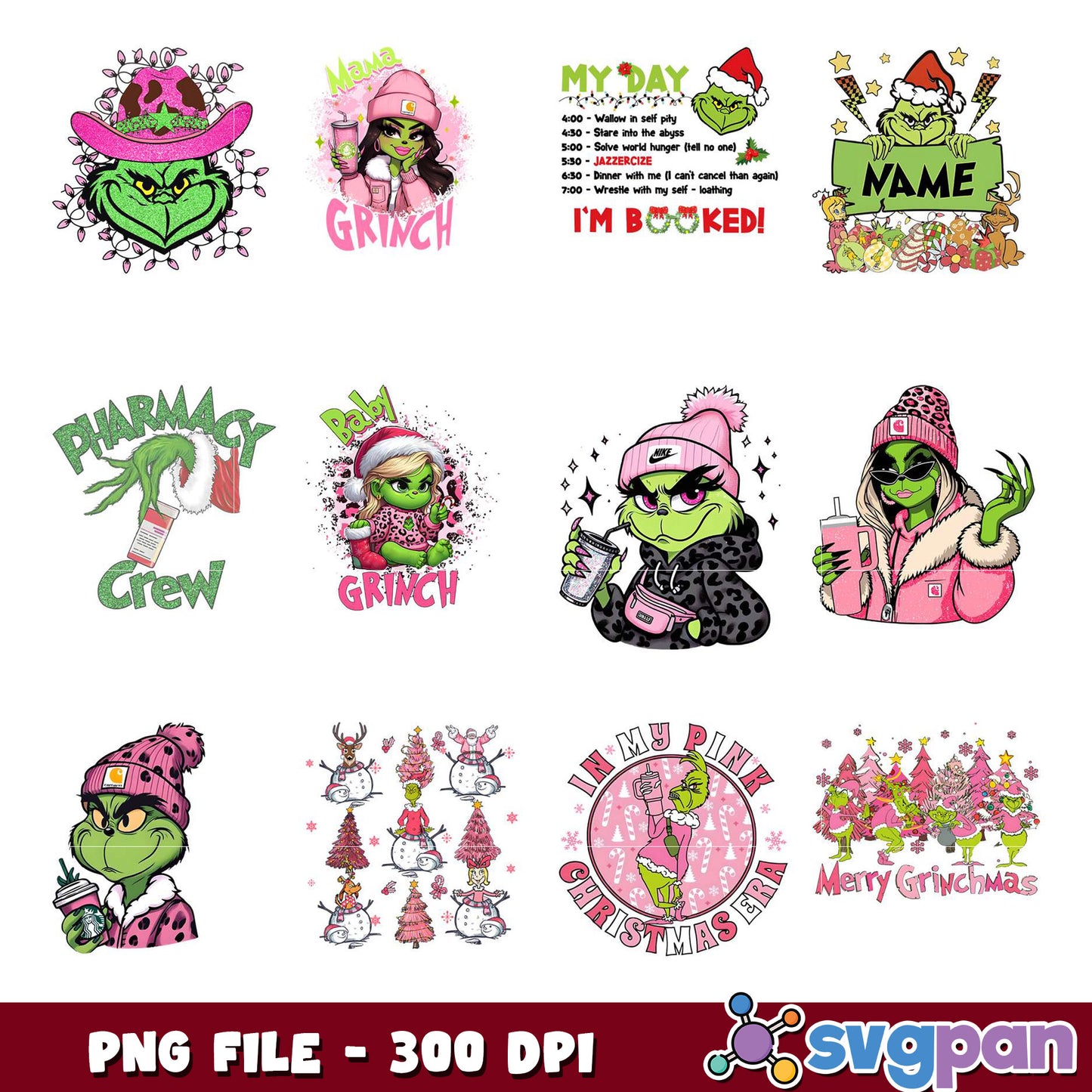 Pink Grinch PNG Bundle 10 Cute Designs