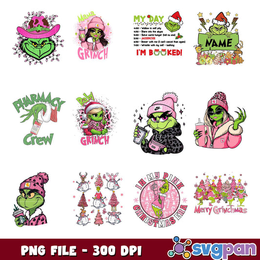 Pink Grinch PNG Bundle 10 Cute Designs
