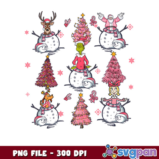 Pink Merry Grinchmas Snowman png, mr grinch png, christmas season png