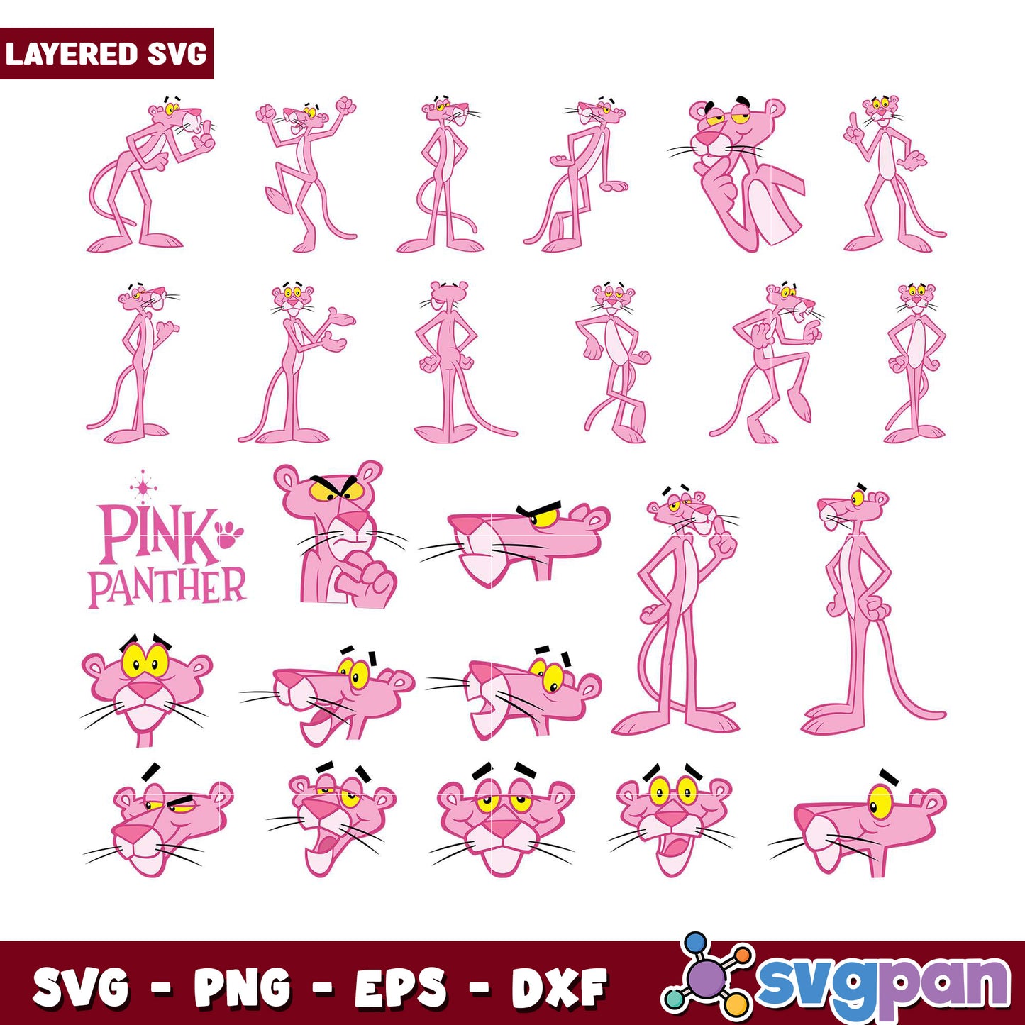Pink Panther SVG Bundle Layered Files