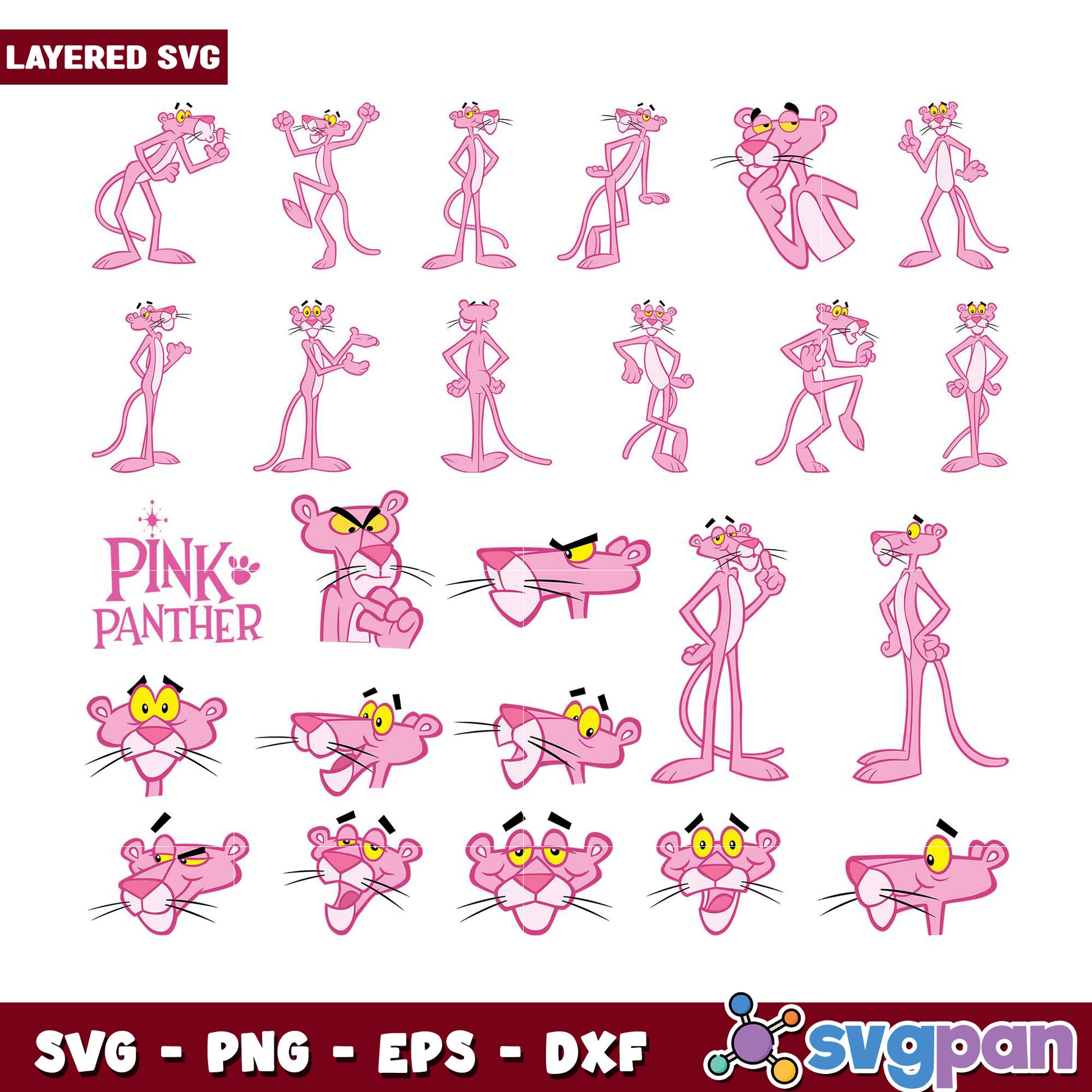 Pink Panther SVG Bundle Layered Files