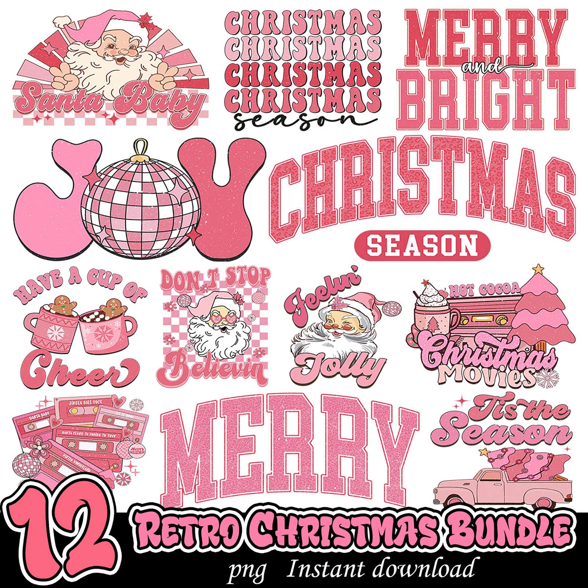 Pink Retro Christmas PNG Bundle