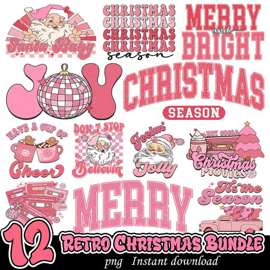 Pink Retro Christmas PNG Bundle