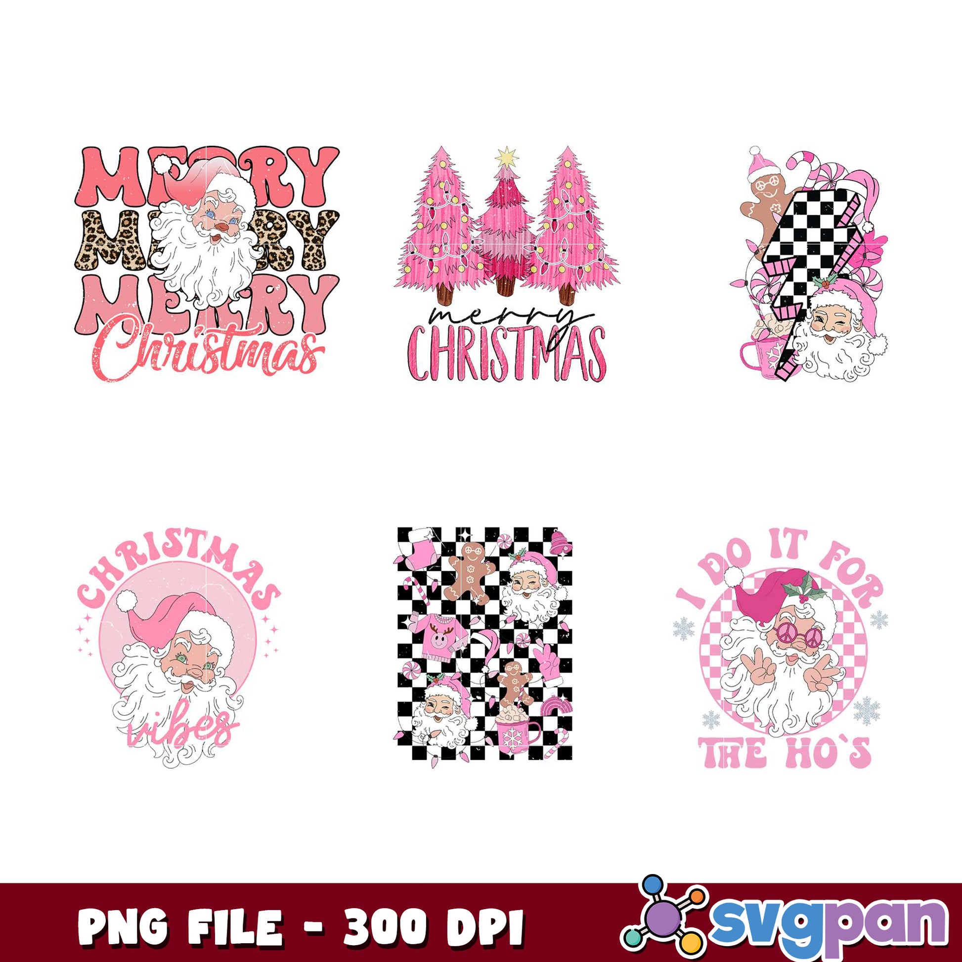Pink Santa Christmas PNG Bundle 300 DPI