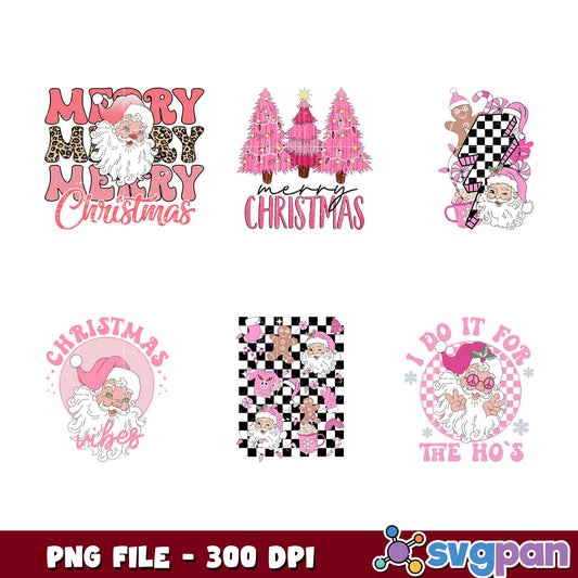Pink Santa Christmas PNG Bundle 300 DPI