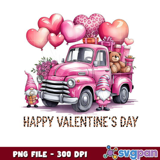 Pink Truck for Valentine's Day, Cute Gnomes and Balloons
