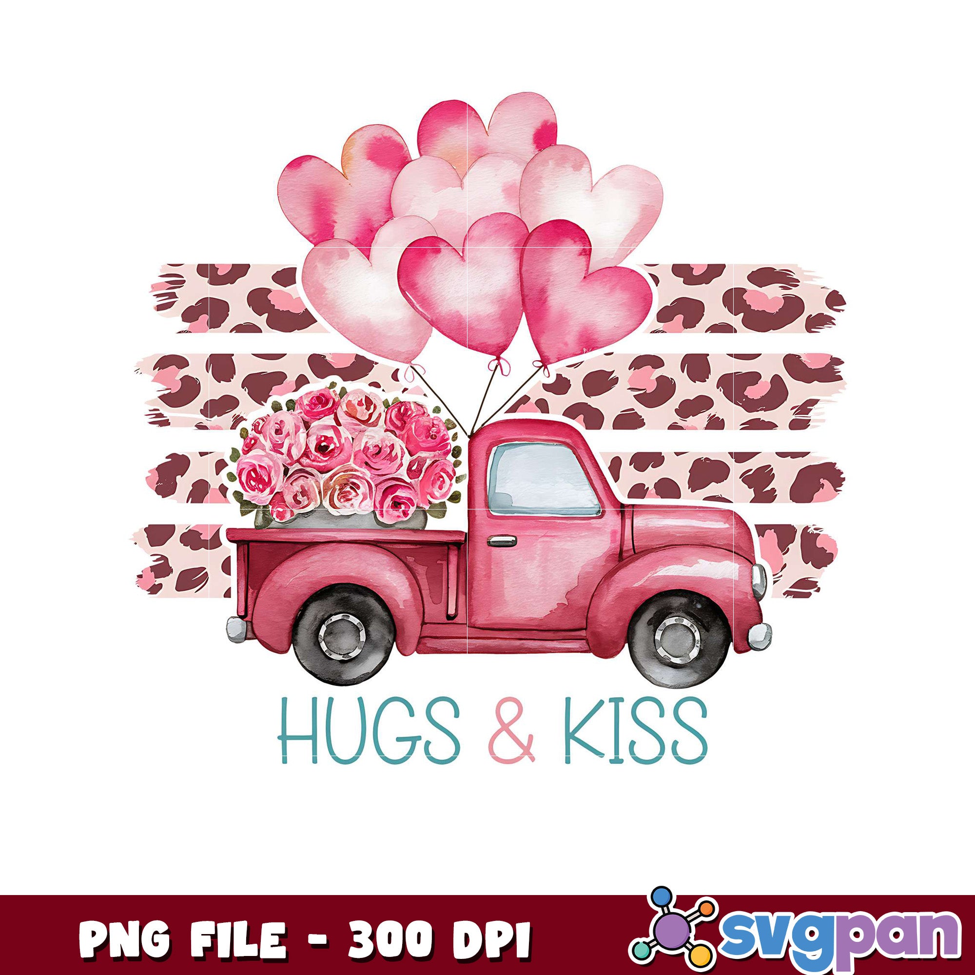Pink Truck with Balloons and Roses, Perfect for Hugs and Kisses – svgpan