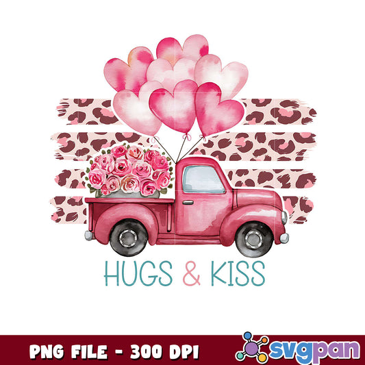 Pink Truck with Balloons and Roses, Perfect for Hugs and Kisses