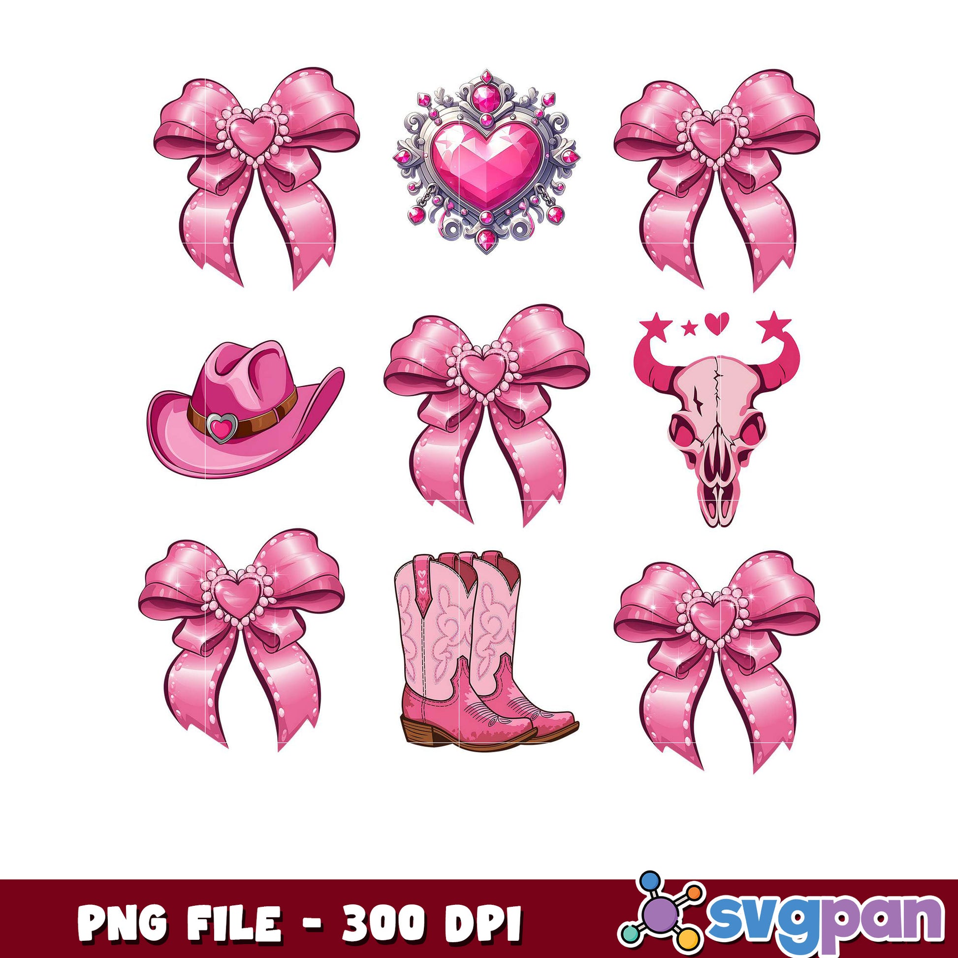 Pink Western Icons Set, Perfect for Crafting Projects