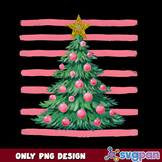Pink Christmas Tree PNG, Striped Christmas Design, Holiday PNG