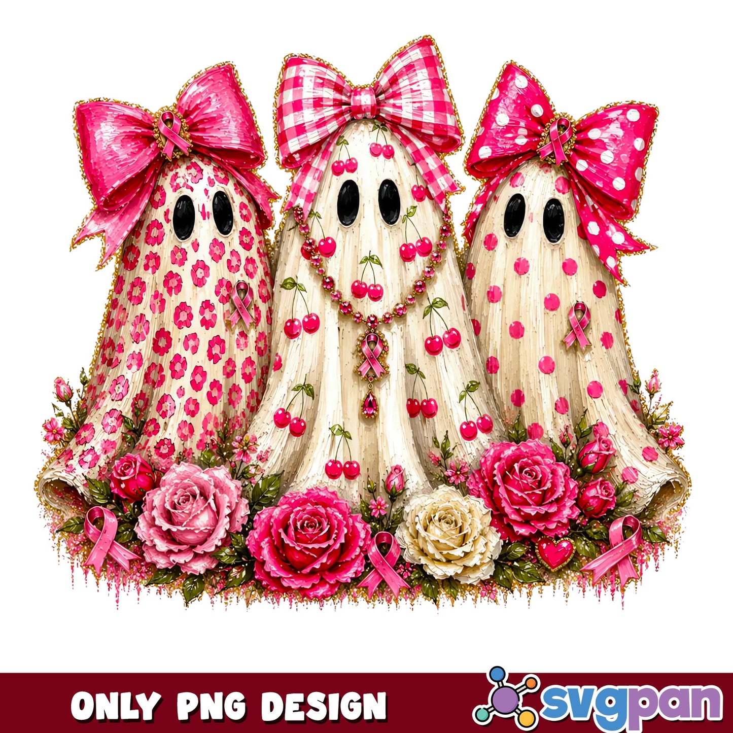 Pink Ghost Breast Cancer Awareness PNG, Halloween PNG, Coquette PNG