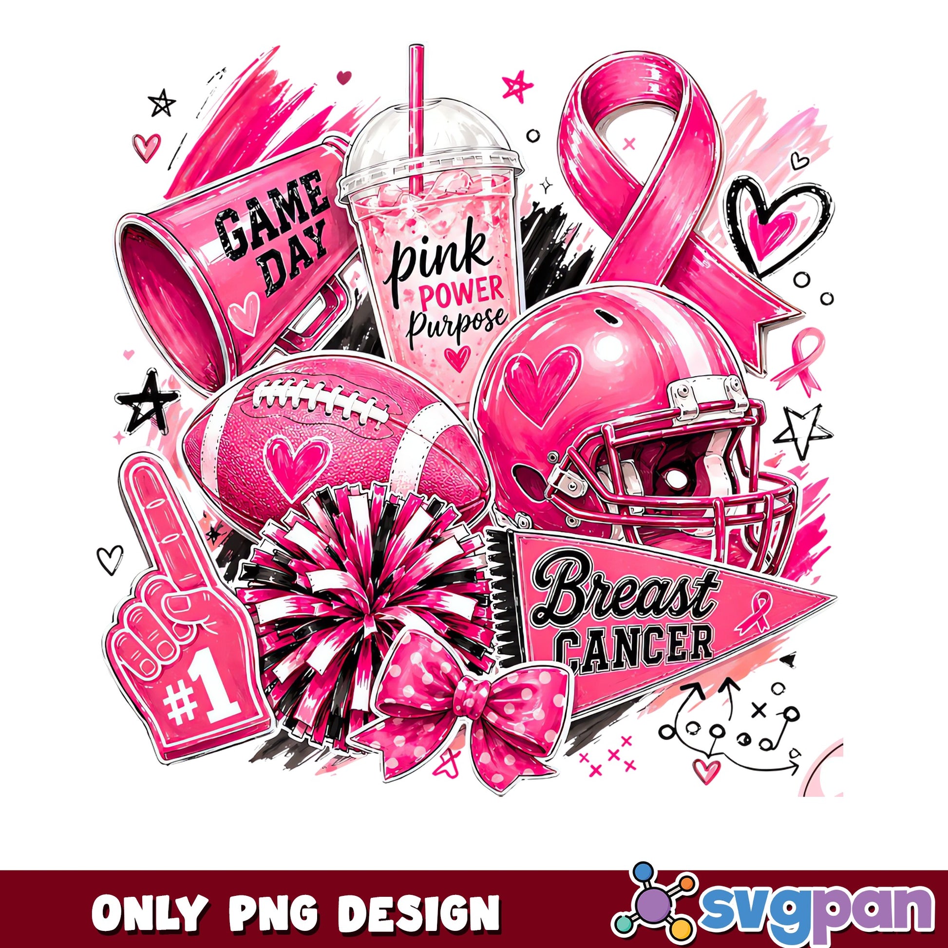 Pink Out Game Day Football PNG, Breast Cancer Awareness PNG, Ribbon PNG