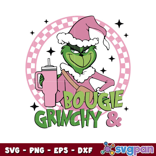 Pink bougie and grinchy christmas svg