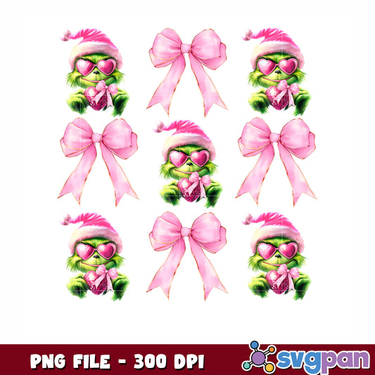 Pink bow grinch png, christmas grinch png, grinch boy png