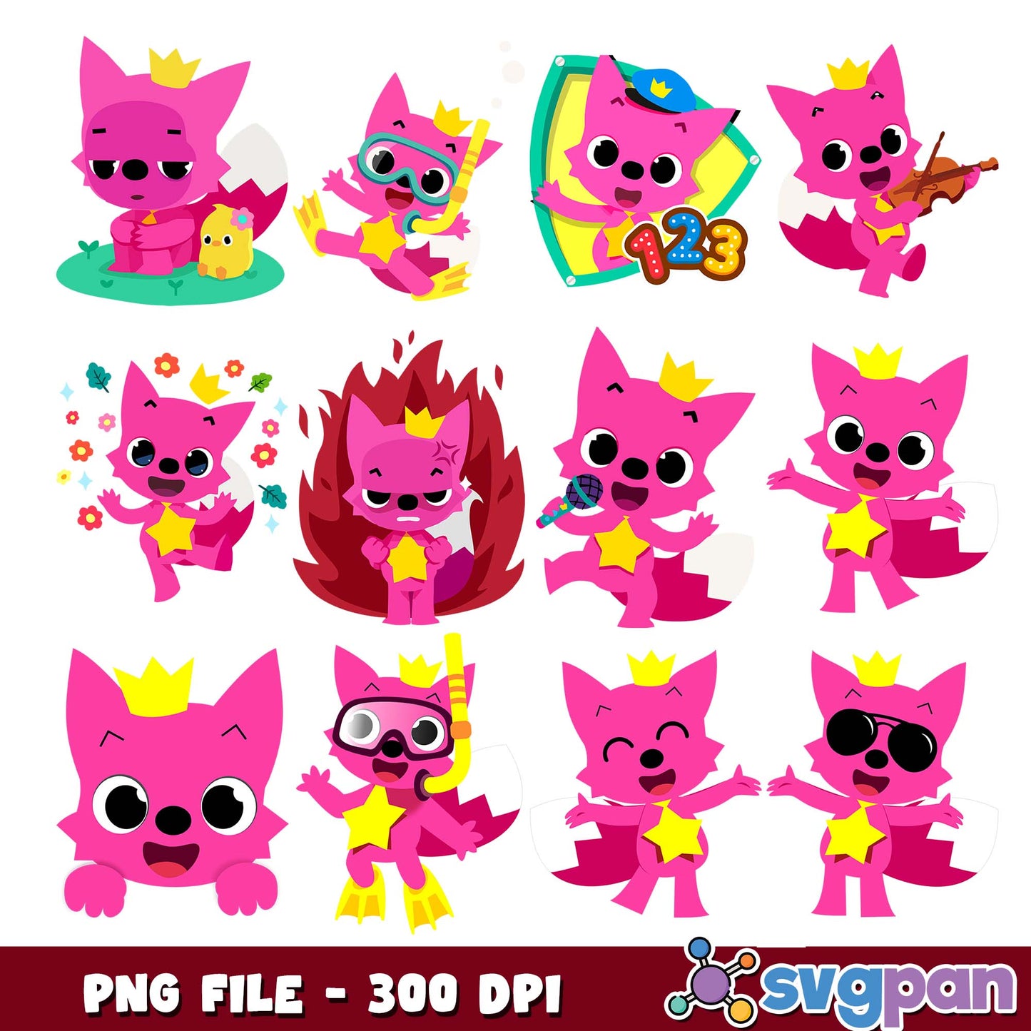 Pinkfong baby shark design png bundle