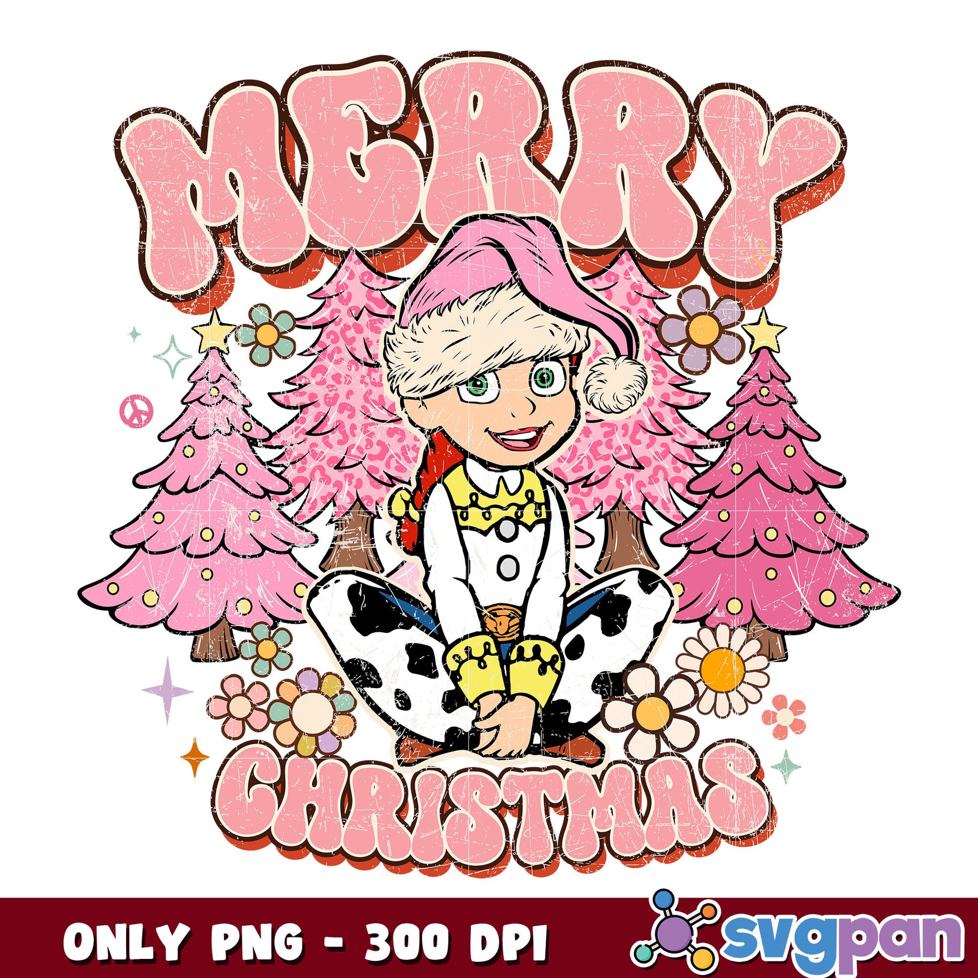 Pink girl merry chrismas png