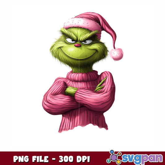 Pink grinch pajamas png, christmas bell png, grinch pajamas png