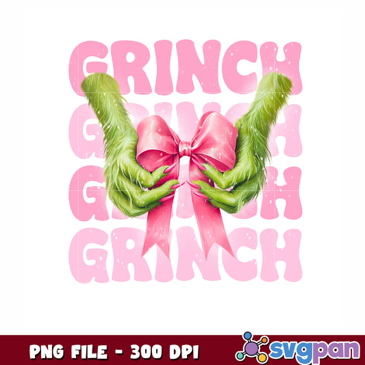 Pink grinch png, christmas tree png, pink bowtie png