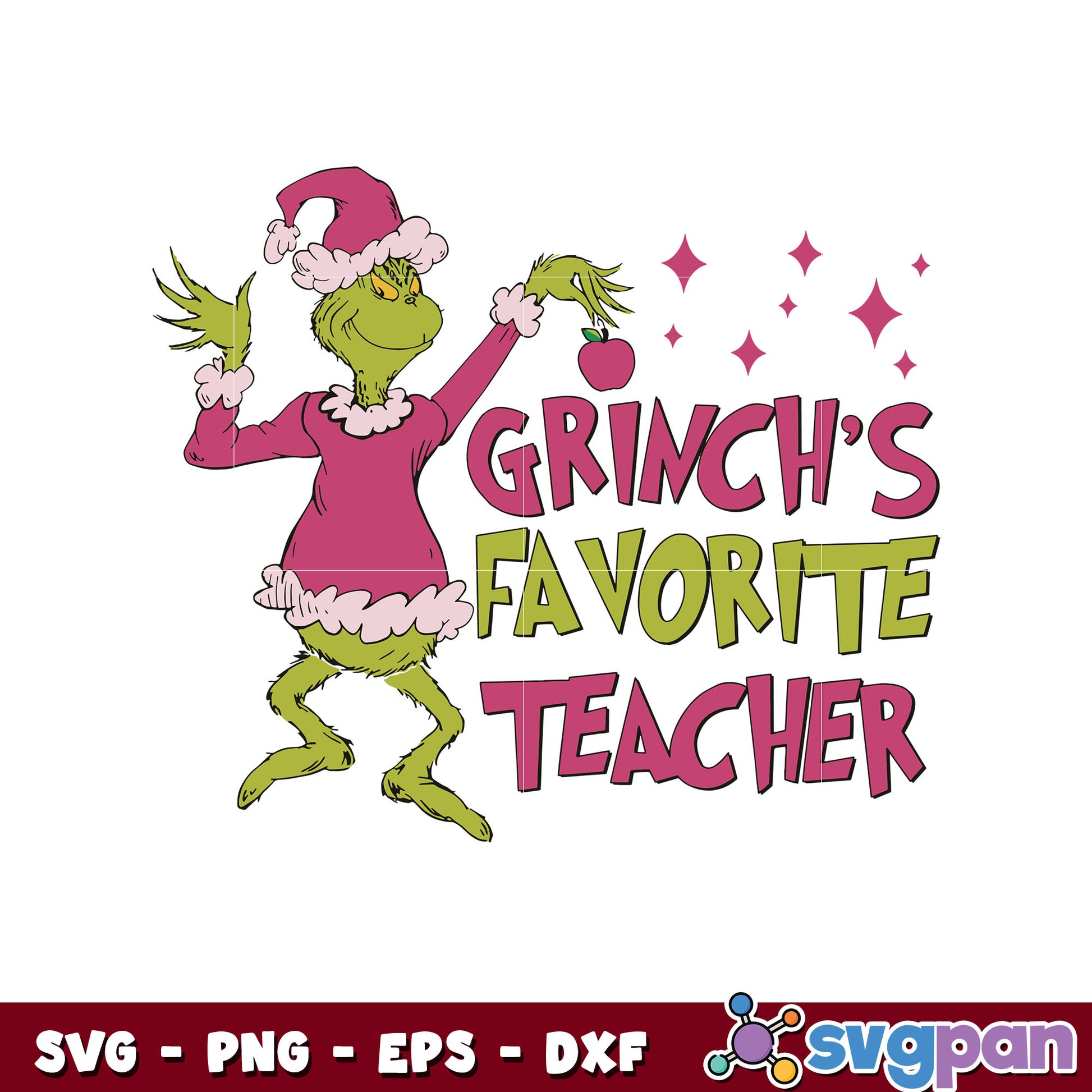 Pink grinchs favorite teacher christmas svg