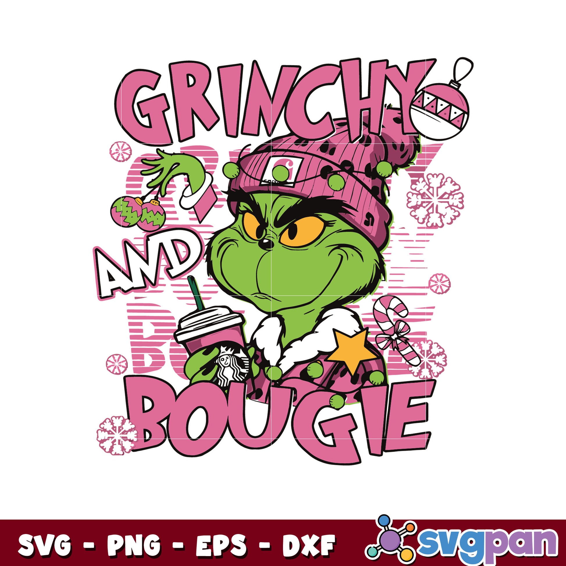 Pink grinchy and bougie christmas svg