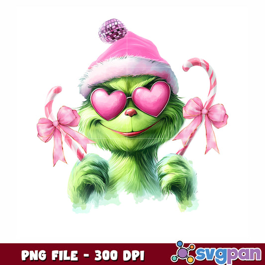 Pink heart grinch png, christmas tree png, valentine grinch png