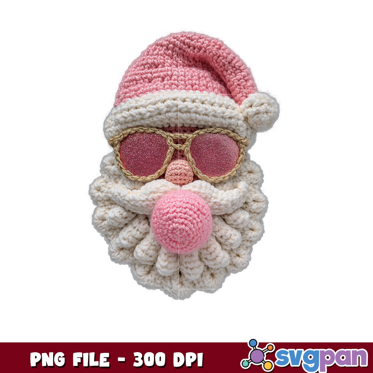 Pink knitted santa png, cartoon png, christmas lights png