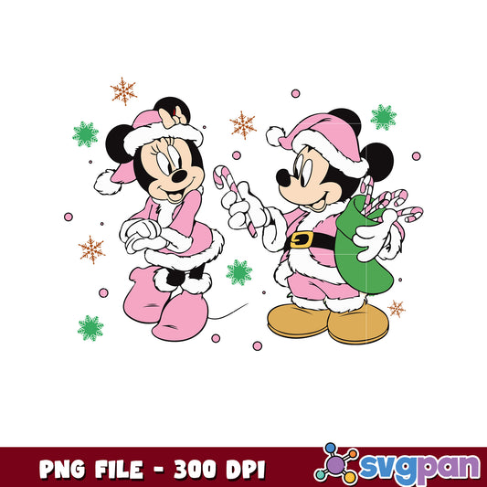 Pink micky and minnie png, chistmas clipart png, cartoon png