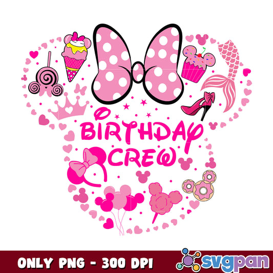 Pink minnie head birthday crew png, minnie mouse png, birthday png