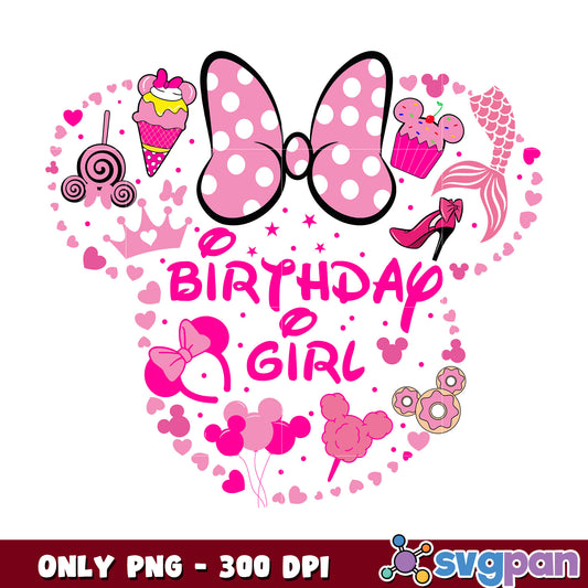 Pink minnie head birthday girl png, minnie mouse png, birthday png