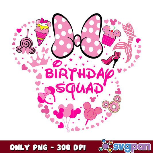 Pink minnie head birthday squad png, minnie mouse png, birthday png