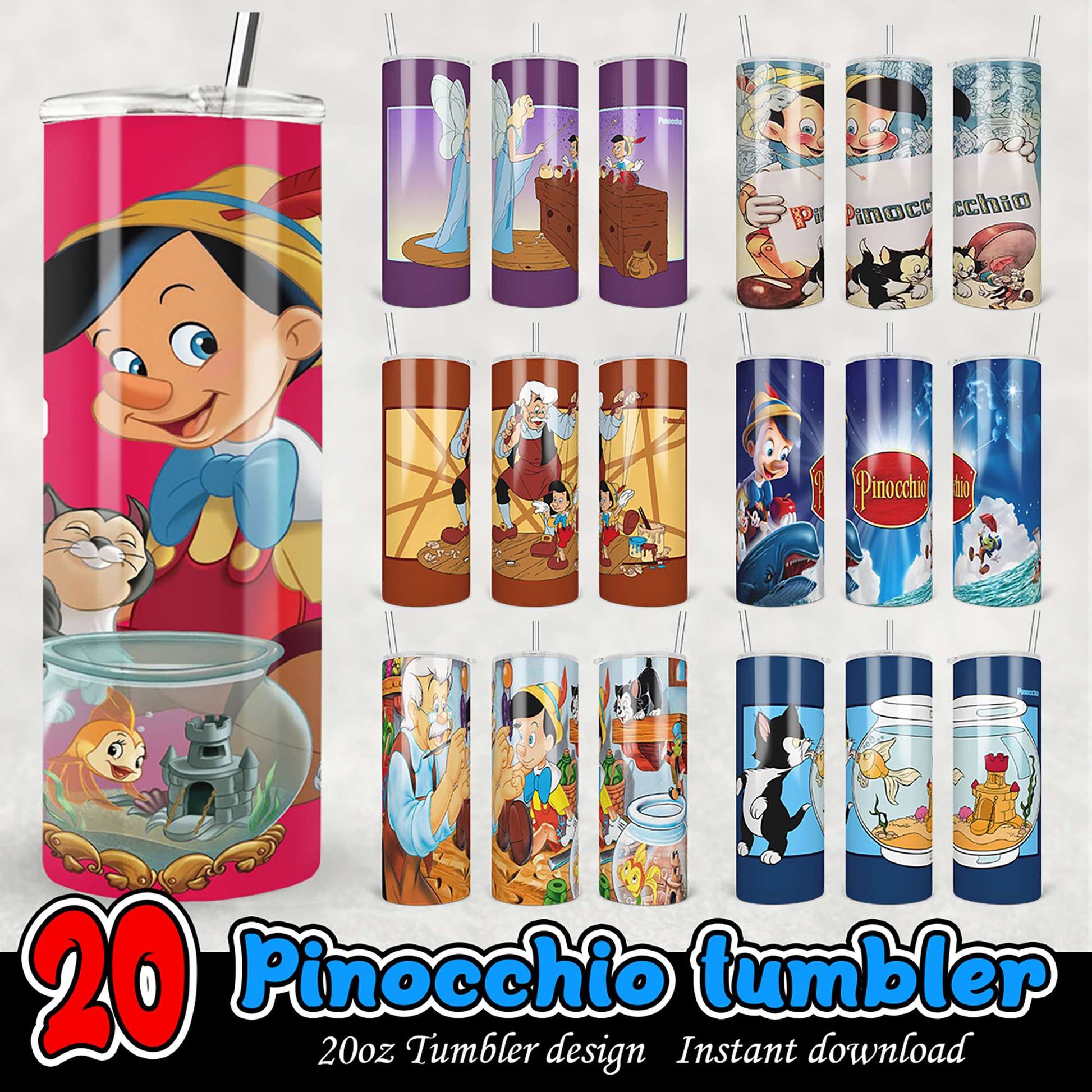 Pinocchio Tumbler Designs Bundle PNG
