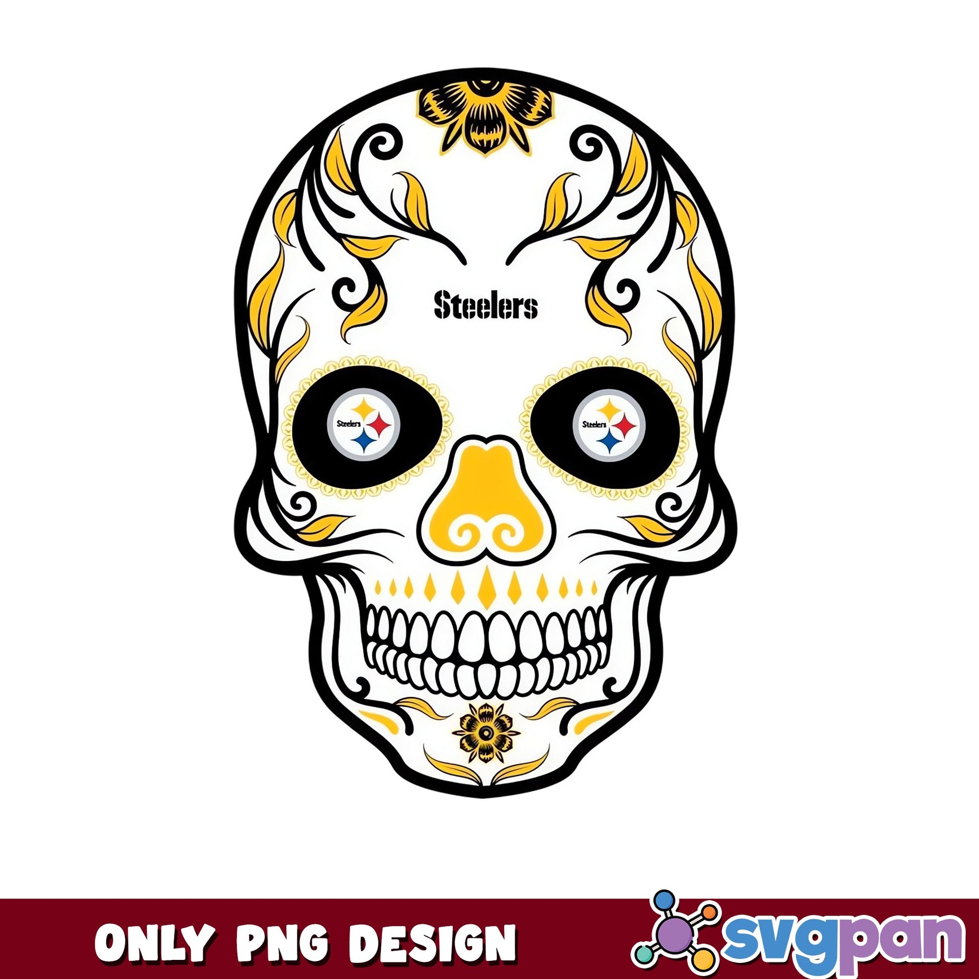 Pittsburgh Steelers Sugar Skull PNG, NFL Skull PNG, Day Of The Dead PNG