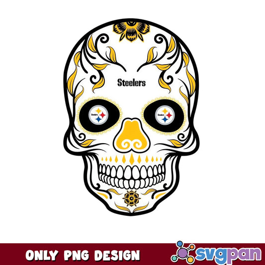 Pittsburgh Steelers Sugar Skull PNG, NFL Skull PNG, Day Of The Dead PNG