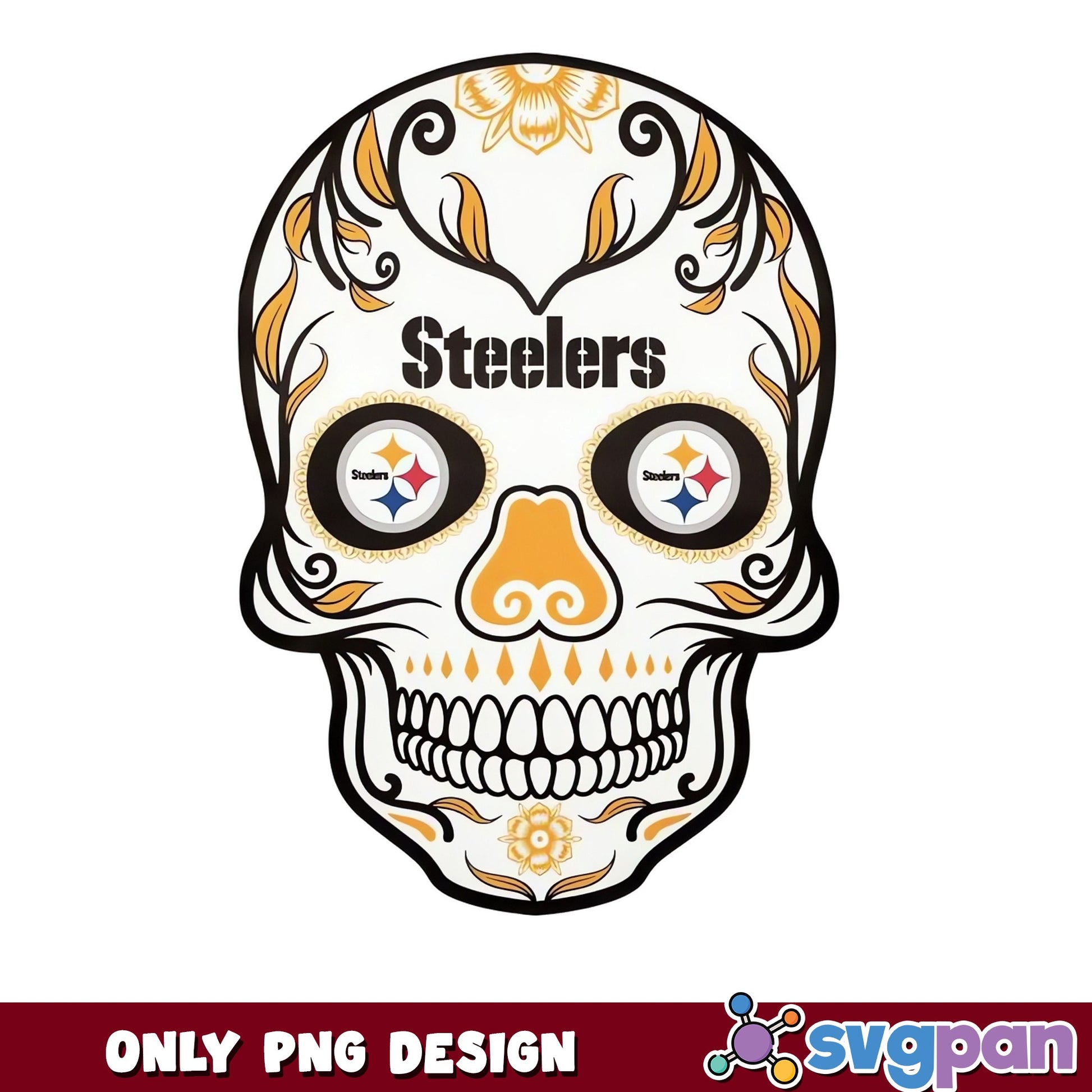Pittsburgh Steelers Sugar Skull PNG, NFL Skull PNG, Football PNG