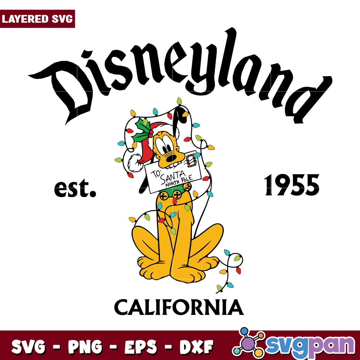 Pluto disneyland svg, disney characters svg, christmas logo svg